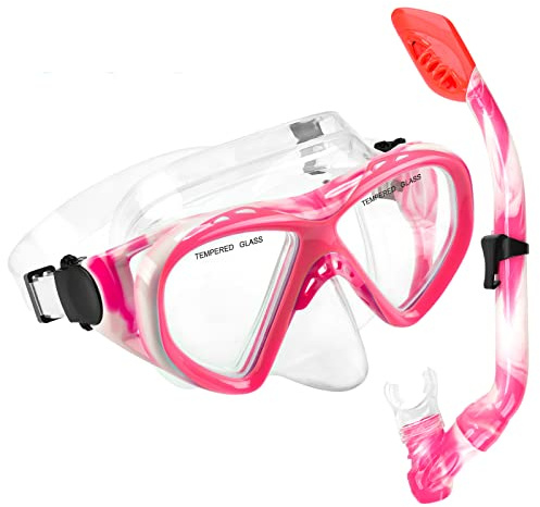 Masque de Plongée pour Enfants, Masque Tuba Enfant Anti-buée et Anti-Fuite Vue Panoramique à 180 Degrés Masque de Plongée HD en Verre Trempé pour Enfants, Jeunes, Garçons, Filles, Junior