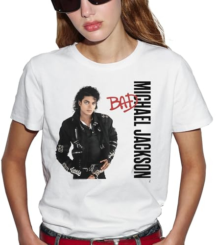 T-Shirt Femme Michael Jackson Bad Officiel, Tee Shirt Iconique Pop Vintage, Impression Haute Qualité, Idée Cadeau Fan Musique Années 80