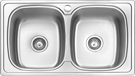 JASSFERRY Küchenspüle 2 Becken, Einbauwaschbecken aus Edelstahl, mit Abfluss Rohrsatz, 86 x 50 cm