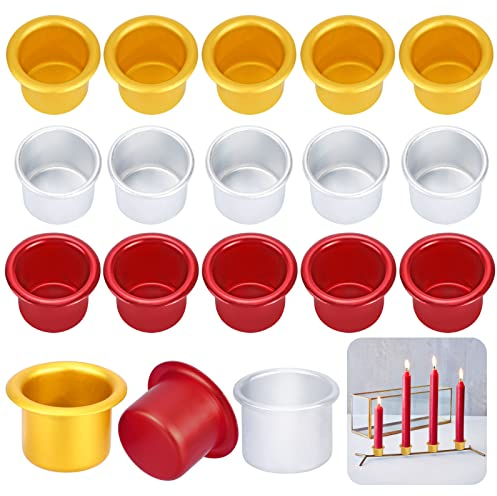 18Piezas portavelas para Velas de té portavelas de Aluminio Candelabro Caja vacía de Velas de té portavelas de té Cuenco para Bodas y Decoración de Mesa, Navidad, Oro, Plata, Rosa Roja