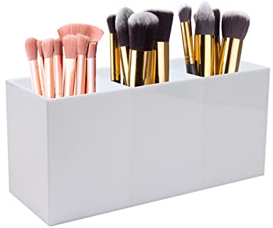 Kitchnexus Organizzatore cosmetico, organizer per trucchi con 3 scomparti, porta pennelli cosmetici, contenitore per pennelli, eyeliner, rossetto, polvere