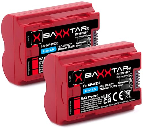 Baxxtar NP-W235 Akku 2X 2600 mAh - MaxProtect mit aktivem NTC Sensor und V1 Gehäuse - kompatibel mit Fuji Fujifilm GFX-50s II GFX-100S GFX-100 II X-H2 X-H2S X-S20 X-T4 X-T5