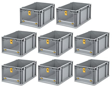 SuperSparSet 8x Eurobox NextGen Insight Cover | HxBxT 22x30x40 | 20 Liter | Hoch/Gelb | Eurobehälter, Transportbox, Transportbehälter, Stapelbehälter