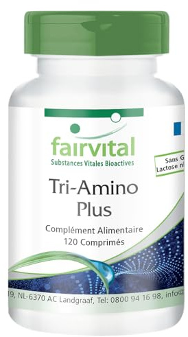 fairvital Tri-Amino Plus, 120 comprimés, complexe d'acides aminés avec minéraux, L-arginine, L-ornithine, L-lysine, calcium et magnésium, fabriqué en Allemagne