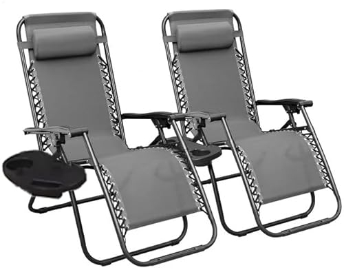 XEO HOME Sunloungers Zero Gravity Chair with Cup Holder, Folding Recliner Outdoor Patio Sun Loungers furniture set, Deck Chairs, Ideal for Pool, Outdoor Beach and Garden, Terrace (Grey)