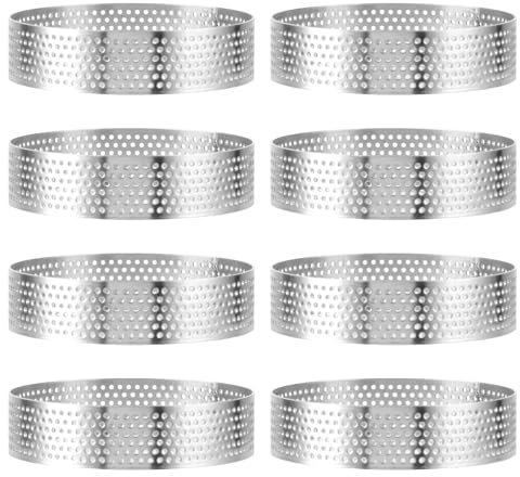 WOPPLXY 8 Stück Tortenring mit Löchern, Ø 8cm Dessertringe aus Edelstahl für Herstellung von Obstkuchen, Mousse, Pie, Quiche
