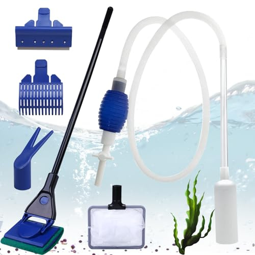 WEGREAT Ensemble de nettoyage pour aquarium 5 en 1 : Ensemble de nettoyage pour aquarium, siphon pour changement d’eau et 5 outils de nettoyage Détachables, Accessoires pour aquarium pour le