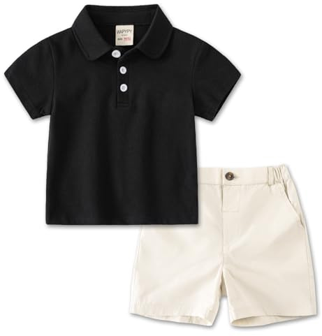 Volunboy Sommardräkter för barn, kortärmad polotröja och shorts för nyfödda pojkar 1–6 år, Svart, 18-24 M�nader