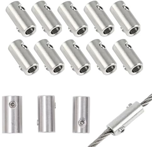 Mcoser 10Pcs Wire Rope Cable Clamp 3mm Stainless Steel Wire Rope Thimble,Double Hole Wire Rope Lock with End Screw Stopper,Wire Rope Clips for Cable Fittings