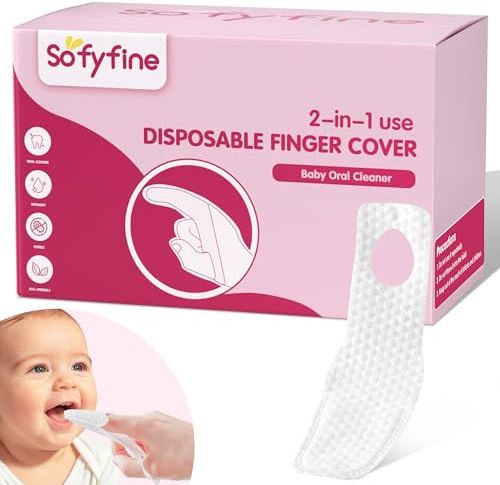 SOFYFINE 120 PCS Baby Tongue Cleaner for Newborn, Oral Finger Dry Wipes for Infant, Disposable Toddler Mouth Toothbrush for 0-24 Months
