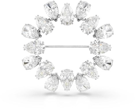 Swarovski Matrix Spilla, Gioiello Versatile per Occasioni Speciali con Zirconia Trasparenti Swarovski, Pietre Scintillanti a Taglio Pear, Placcatura in Tonalità Rodio, 3,6 x 3,6 cm