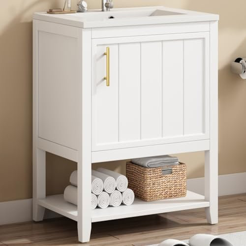 KOMHTOM Meuble de Salle de Bain avec Vasque, Armoire sous Lavabo Rangement Blanc/Gris (Blanc)
