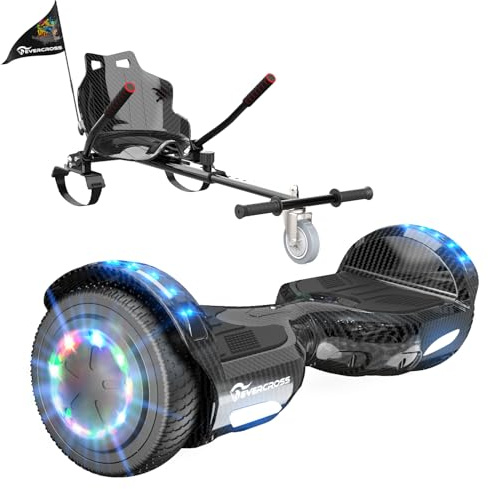 EVERCROSS Hover Board Kids, Hoverboards with Seat Attachment Hoverkart, 6.5 Self Balancing Scooters, Hoverboards Bluetooth with LED Lights, Ideal Hover Board for Kids Teenagers Adults Black