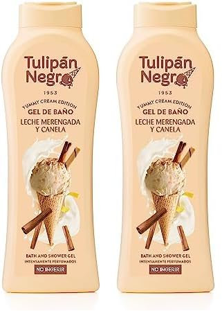 Tulipán Negro - Gel de Baño Hidratante Leche Merengada y Canela 650 ml, Intensamente Perfumado (Paquete de 2)