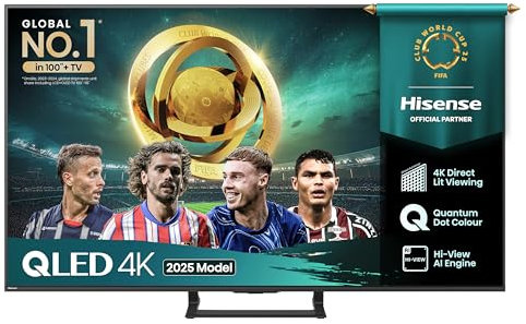 Hisense 50 50A7QTUK QLED Smart AI TV - 4K Direct Lit Viewing, Quantum Dot Colour, Hi-View AI Engine, Built in Subwoofer, Dolby Vision, Dolby Atmos with with Freely, Disney +, YouTube, Netflix