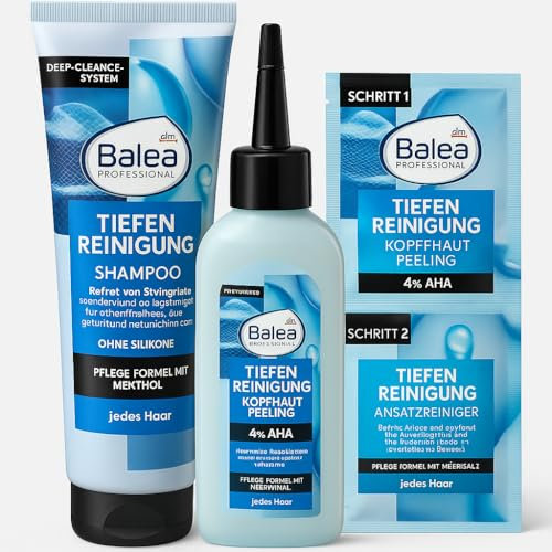 Lot de 3 shampoings de nettoyage en profondeur (250 ml) + gommage en profondeur pour le cuir chevelu (150 ml) + nettoyage en profondeur, soin de pointe et nettoyant pour racines (2 x 8 ml) +