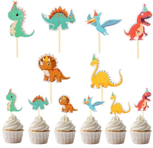 24 stycken Dino cupcake, toppare, dino, tårta, dekoration, drake barnfödelsedag, för pojke, födelsedagstårta, dekoration tillbehör, dinosaurie, temafest