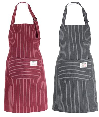 Huglux Unisex Adjustable Bib Apron, 2 Pcs Apron with 2 Pockets | Cooking Kitchen Chef Aprons, Kitchen Apron for Women Men, Cooking Baking BBQ Gardening Home & Cafe