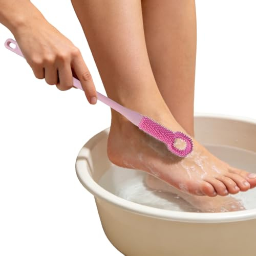 Ergonomic Toe Brush, Soft Bristles with Long Handle, Toe Cleaning Tool with Gentle Bristles, Comfortable Foot Scrubber for Toenail Crevice, Handicapped Adult Bath Brush, Foot Hygiene Cleaner