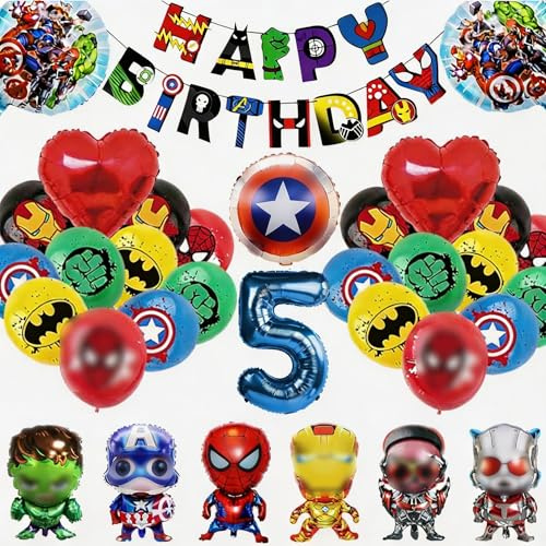 33 Pezzi Decorazione Palloncini Compleanno, Palloncini di Compleanno, Decorazioni Palloncini, Set Palloncino Di Tema per Ragazzi e Ragazze, Set di Palloncini per Feste (5 Anni)