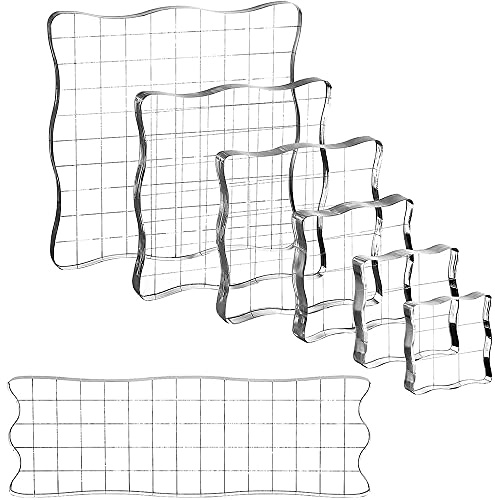 YRREATY 7 Delar StäMpelblock, AkrylstäMpelblock Verktygssats med RutnäT för Scrapbooking Hantverk, Kort, Schemabok