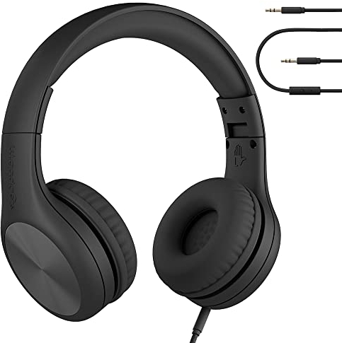 LilGadgets Connect+ Pro Kids Headphones Black Headphones - Diseñado Pensando en la Comodidad de los niños, Auriculares Plegables sobre la Oreja con micrófono en línea, Audiofones, Auriculares, Negro