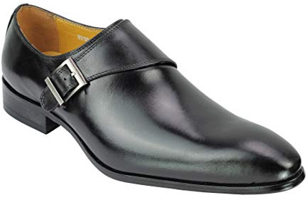 Classique Poli Cuir véritable pour Homme Seul Moine Chaussures Boucle Slip Chaussez Travail Intelligent Robe Mocassins [HY50-K36-BLACK-41]