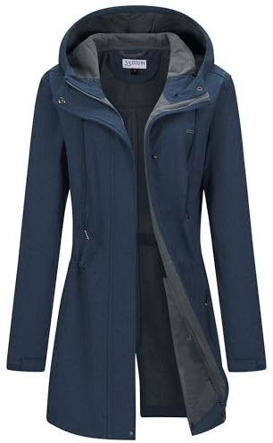 33,000ft Women's Softshell Long Jacket with Hood Fleece Lined Windproof Warm up Waterproof Windbreaker