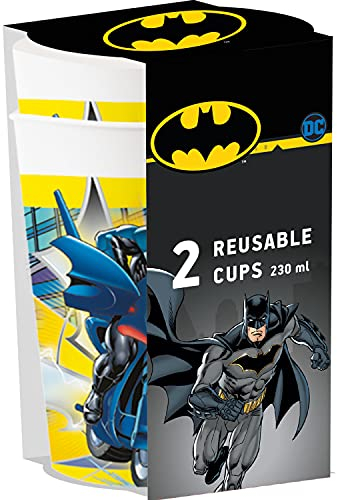 Procos 93379 - Lot de 2 gobelets - Capacité : 230 ml - Batman - Réutilisable - Vaisselle de fête d'anniversaire - Décoration de fête