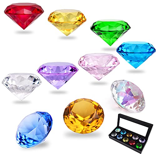 HDCRYSTALGIFTS 40mm(1.5 in) Crystal Diamond Jewels Paperweight Fake Diamonds Table Decoration Party Favors Gift, Glass Paperweight, Valentine's Day Wedding Decoration Pack of 10 (Multicolor)