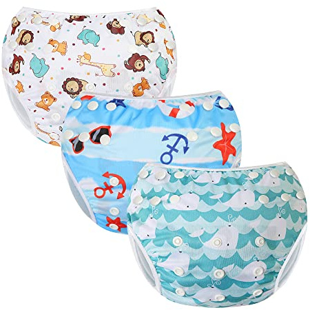 MIXIDON Pannolino da Nuoto Riutilizzabile Neonata Regolabile Costume da Nuoto Pannolini Lavabili Taglia Unica Set da Bagno Carino Costumi da Bagno da Piscina per 0-3 Anni