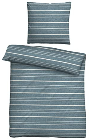 biberna 0840503 Bettwäsche Garnitur mit Kopfkissenbezug Melange-Flanell 1x 135x200 cm + 1x 80x80 cm, bläulich