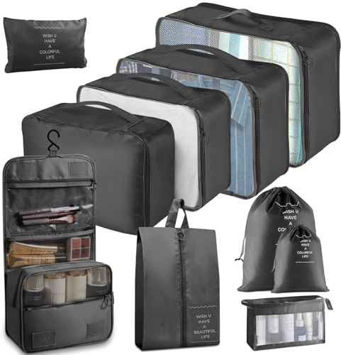 10 Stück Koffer Organizer Set, Packing Cubes for Suitcase Travel Accessories Kofferorganizer Set Kleidertaschen Packwürfel Kosmetik Travel Organizer Packtaschen für Koffer