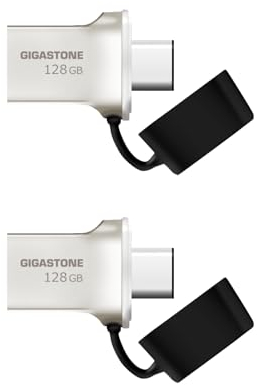 GIGASTONE 128GB Nano Luxus Dual-Laufwerk (2 Stück) Z50 USB 3.2 Gen 1, 2-in-1 Type-A & Type-C, 100MB/s UltraSchnell, Metalldesign, Plug & Play für Smartphone/PC/Mac/TV/Auto USB 2.0/3.0/3.1 Kompatibel