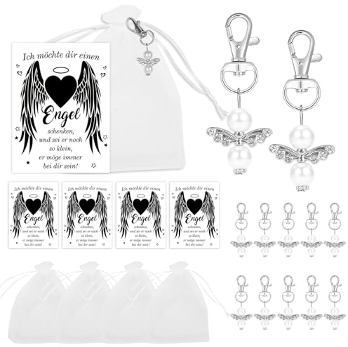 HOWAF Schutzengel Anhänger, 10 Stk Kleinen Engel Anhänger Schlüsselanhänger Schutzengel mit Organza Beutel Schutzengel Karte Dankeschön Geschenke Klein Glücksbringer für Gastgeschenke Taufe Hochzeit