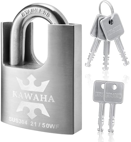 KAWAHA 21/50KD-5SK Cadenas à haute sécurité en acier inoxydable avec enveloppe, avec clé pour usage intérieur et extérieur (Robuste, Anti-rouille) (50 mm, 2 pouces), 5 clés en acier inoxydable à code