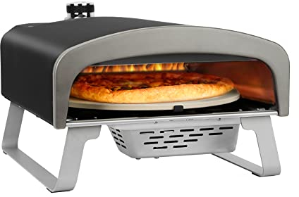 Q Pizza Gas Pizzaofen mit Drehfunktion, 50 mbar Outdoor Gas Pizza Ofen mit 33cm Pizzastein, Tragbarer für Garten Terrasse und Balkon, Schwarz