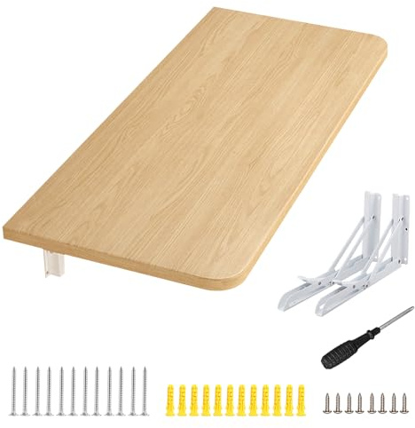HUOLE Mesa de Comedor,Mesa Plegable de Pared Mesa Abatible de Pared de Madera Ahorra Espacio para Cocina Comedor Dormitorio Carga 40 kg-60 * 30 * 1.6cm-Color Nogal