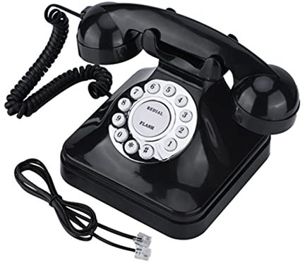 Teléfono Fijo Retro, Teléfono Antiguo con Dial Giratorio, Teléfono Retro, Teléfono Clásico con Cable, Teléfono de Escritorio, Multifuncional, Rellamada Intermitente y Reserva