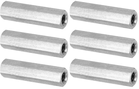 PATIKIL M6 x 1-Pitch Dado Esagonale Lungo Acciaio Inossidabile 304, 6Pz 40mm/ 1.6 L Dadi di Accoppiamento Dado a Barra Lunga Intera Connettore per Barra Filettata, Tono Argento