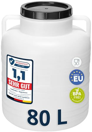 Garronda 80 litros Barril BPA-Libre y Barril para Piensos, Boca Ancha, Depósito de Agua y Contenedor con Tapa para Sauerkraut, Cuba para Lluvia, Salmuera para Carne GD-0087, Blanco