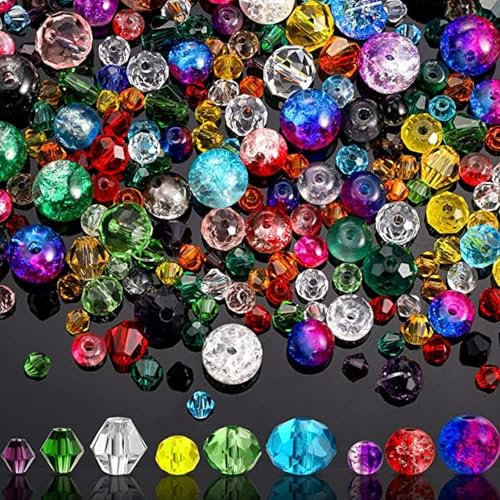 YqsIbth Crystal Glass Beads, 1300 PCS Faceted Rondelle, Round Holes, Bicone, 12 Colors, 3/4/6/8mm, DIY Craft Bracelets, Necklace, Jewelry Making