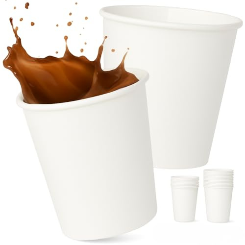 Commerline 100 Stycken Kaffemuggar To Go | 200 ml (8 oz) Pappersmuggar Vita för Kaffé och Te | Engångsmuggar Av Kraftpapper | Pappersmuggar | Muggar för Varma Drycker