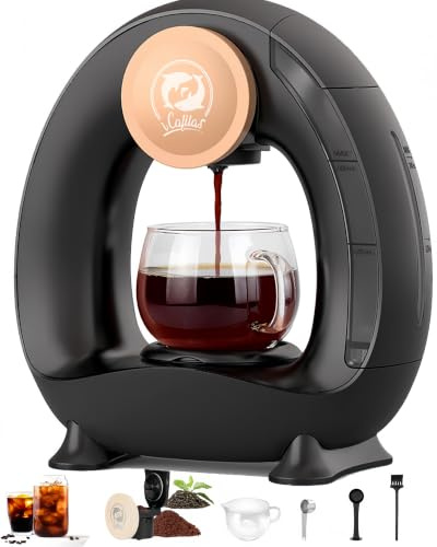 i Cafilas Mini Single Serve Coffee Maker for Grounds Coffee & Tea | 1400W for 20s Preheat&90s Brew, 4-8oz Brew Sizes,20g Capacity, BPA-Free,5 Slim Compact for Home, Office, RV&Dorm, Black
