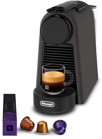 De'Longhi Nespresso Essenza Mini EN85.BKMT, Máquina de Café Automática, Máquina de Cápsulas para una Taza, Set de Bienvenida Incluido, Diseño Compacto, Presión 19 Bares, 1150W, Negro Mate