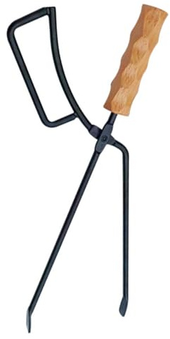 EPIGEIST Pinze per Caminetto con Manico in Legno Morsetto Barbecue in Ferro Resistente per Carbonella e Combustibile Pinze da Campeggio Multiuso per Falò e Impugnatura Antiscottatura