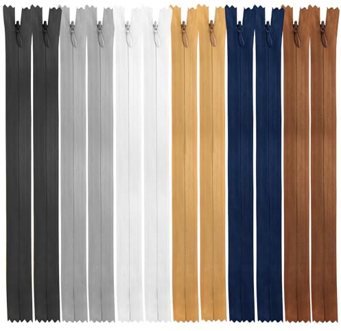 Dalababa 12 PCS Invisible Zips for Sewing, No.3 Nylon Multicolor Closed Ended Concealed Zipper for Dresses, Skirts, Crafts, Pillows, Assorted Length Colour