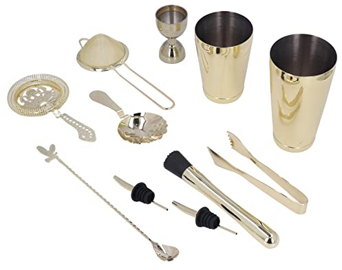 Akozon 11 ST Cocktail Shaker Set - Bartenderkit i Rostfritt Stål med Nödvändiga Blandningsverktyg för hem- och Barbruk (Guld)