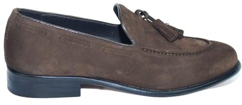 Scarpe Mocassini Uomo Art:elg10 Marrone di camoscio con Bon Bon Artigianali Made in Italy Elegante (41 EU)