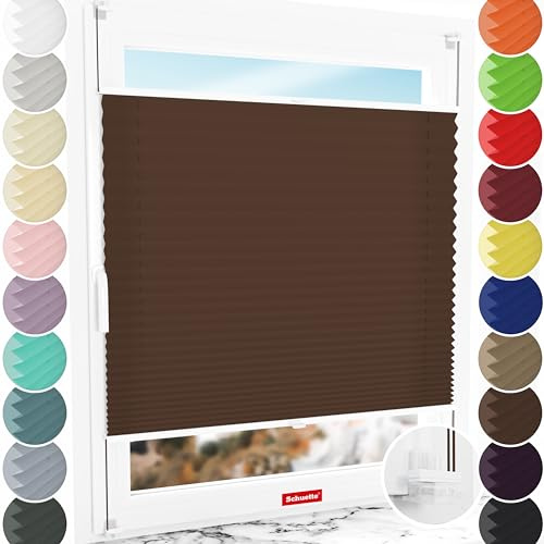 Schuette® Plissee ohne Bohren ● Premium Kollektion: Hot Chocolate (Dunkelbraun) ● 20x80cm (Breite x Höhe) ● Suprafix Faltrollo Klemmfix 2.0 Rollo ● 60 Sekunden Plisseerollo Montage inkl. Video